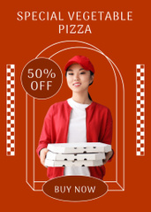 Discount on Special Vegetable Pizza with Asian Woman