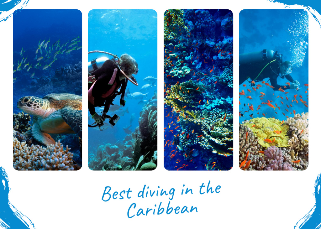 Ad of Best Scuba Diving in the Caribbean Postcard 5x7in Πρότυπο σχεδίασης