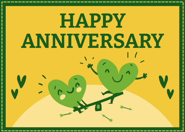 Happy Anniversary with Cute Green Stories Postcard 5x7in Šablona návrhu