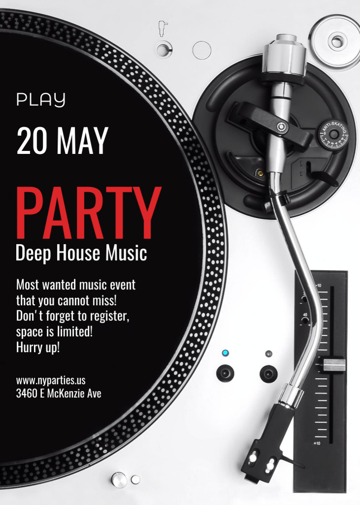 Party Invitation with Vinyl Record Playing Flayer Modelo de Design