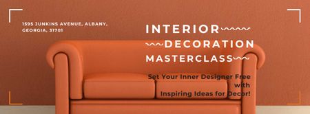 Promoção do curso de especialização em decoração de interiores em laranja Facebook cover Modelo de Design