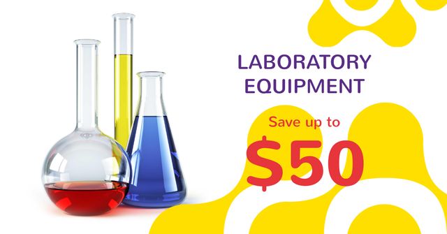 Plantilla de diseño de Laboratory Equipment Sale with Flasks Facebook AD 