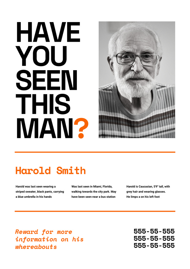 Announcement of Missing Old Man Poster Modelo de Design