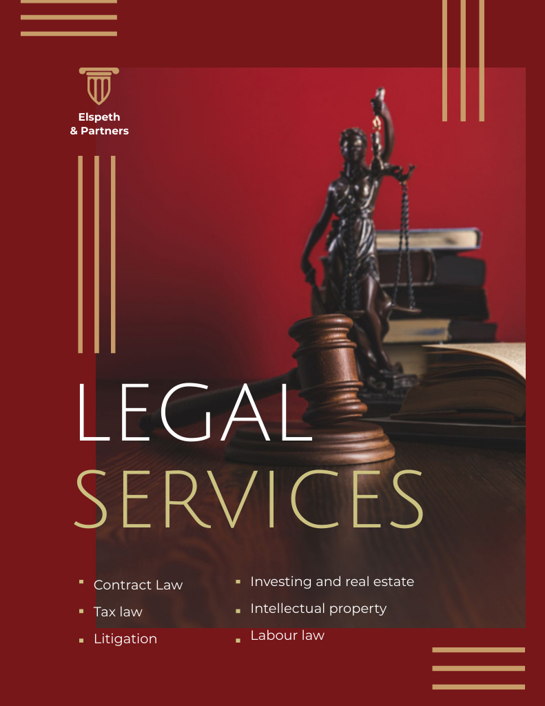 Legal Services Ad with Books on Red Flyer 8.5x11in tervezősablon