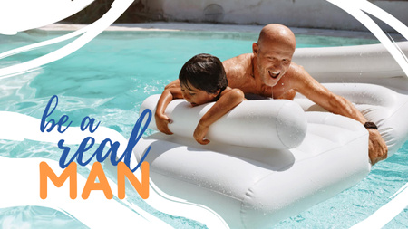 Manhood Inspiration with Happy Father and Child in Pool Youtube Thumbnail Design Template