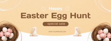 Easter Egg Hunt Announcement with Painted Eggs in Nest Facebook cover Design Template