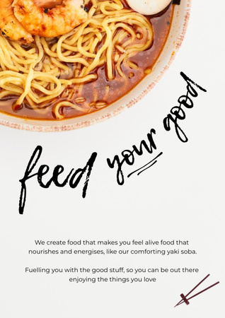 Restaurant Ad with Tasty Ramen on Plate Poster A3 Modelo de Design