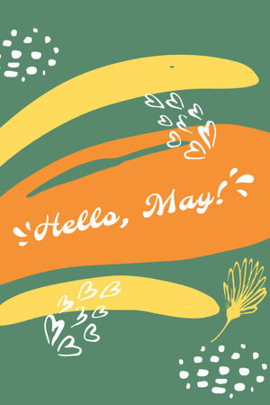 Colorful Blots And May Day Greeting With Hearts Postcard 4x6in Vertical Modelo de Design