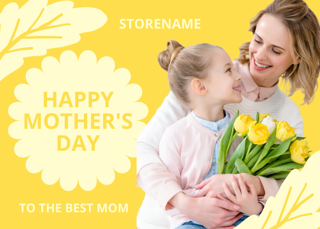 Mother's Day Greeting with Cute Mom and Daughter Postcard 5x7in – шаблон для дизайна