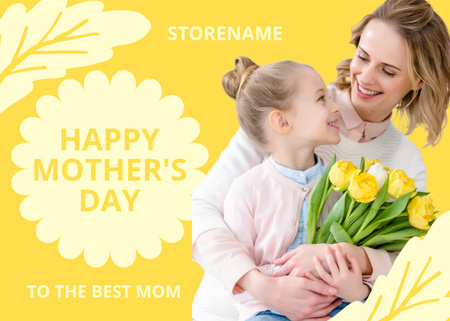 Mother's Day Greeting with Cute Mom and Daughter Postcard 5x7in Design Template