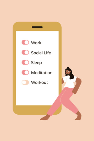 Mental Health Inspiration with Woman and Smartphone Pinterest Design Template