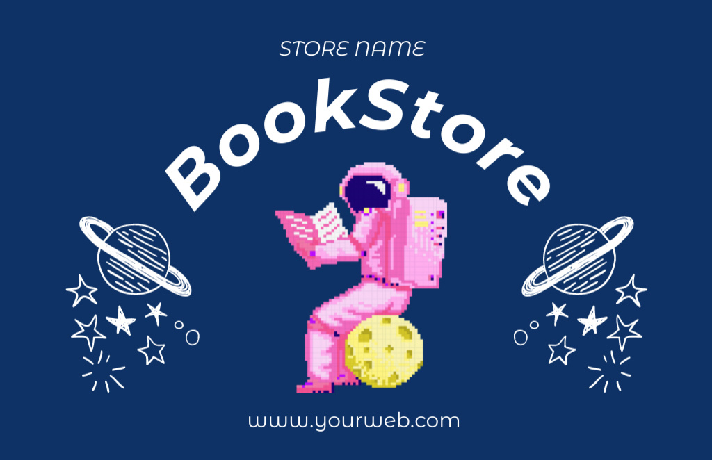 Bookstore Ad with Reading Astronaut Business Card 85x55mm Modelo de Design