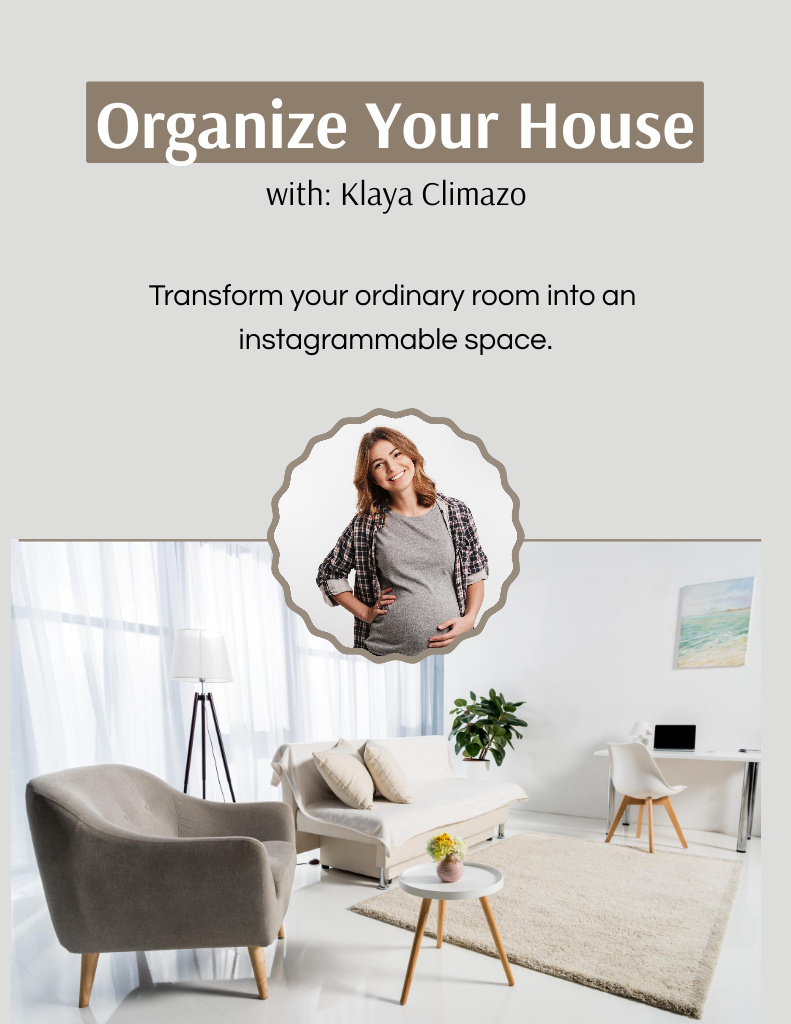 Tips for Organizing House with Light Living Room Flyer 8.5x11inデザインテンプレート