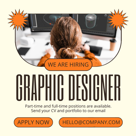 Designvorlage Auf der Suche nach einem Grafikdesigner in Vollzeit oder Teilzeit für Instagram
