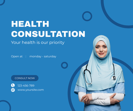 Designvorlage Health Consultation Offer with Woman Doctor für Facebook