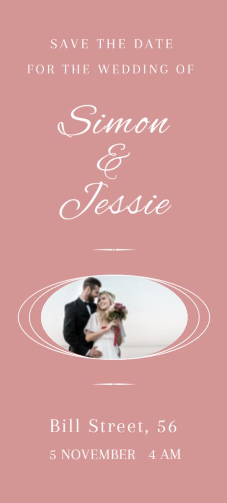 Happy Newlyweds on Wedding Announcement on Pink Invitation 9.5x21cm – шаблон для дизайну