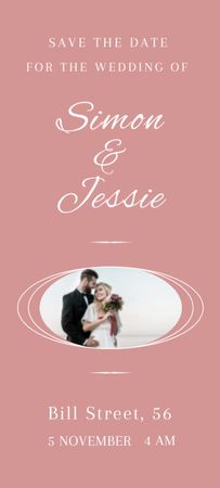 Happy Newlyweds on Wedding Announcement on Pink Invitation 9.5x21cm Design Template