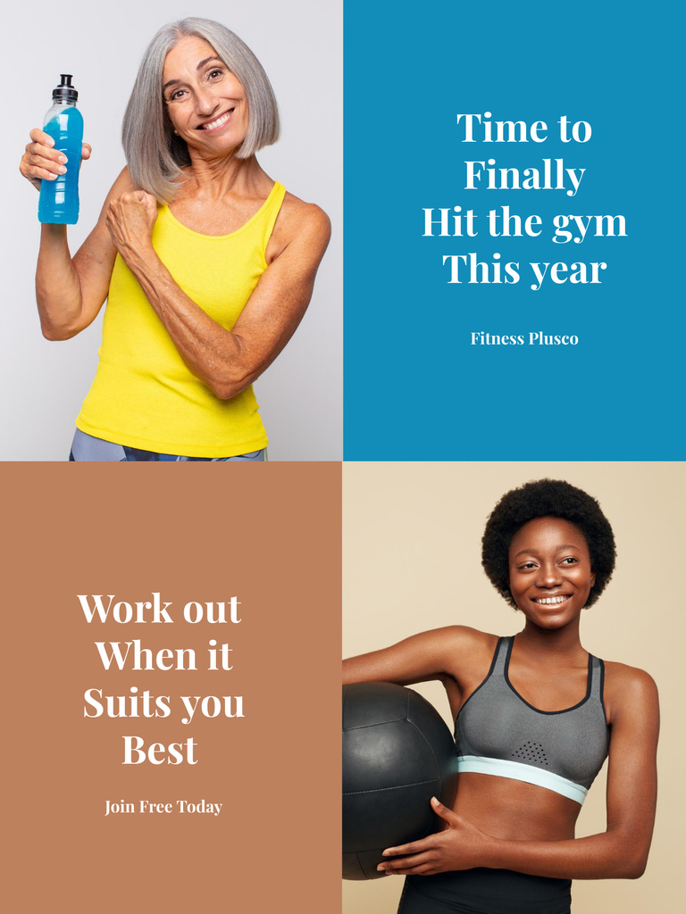 Dynamic Workout And Gym Promotion with Sportive Women Poster US Tasarım Şablonu