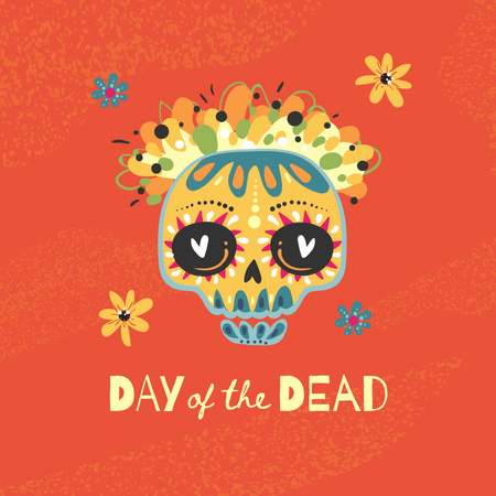Day of the Dead Holiday Celebration with Ornament on Skull Animated Post Design Template
