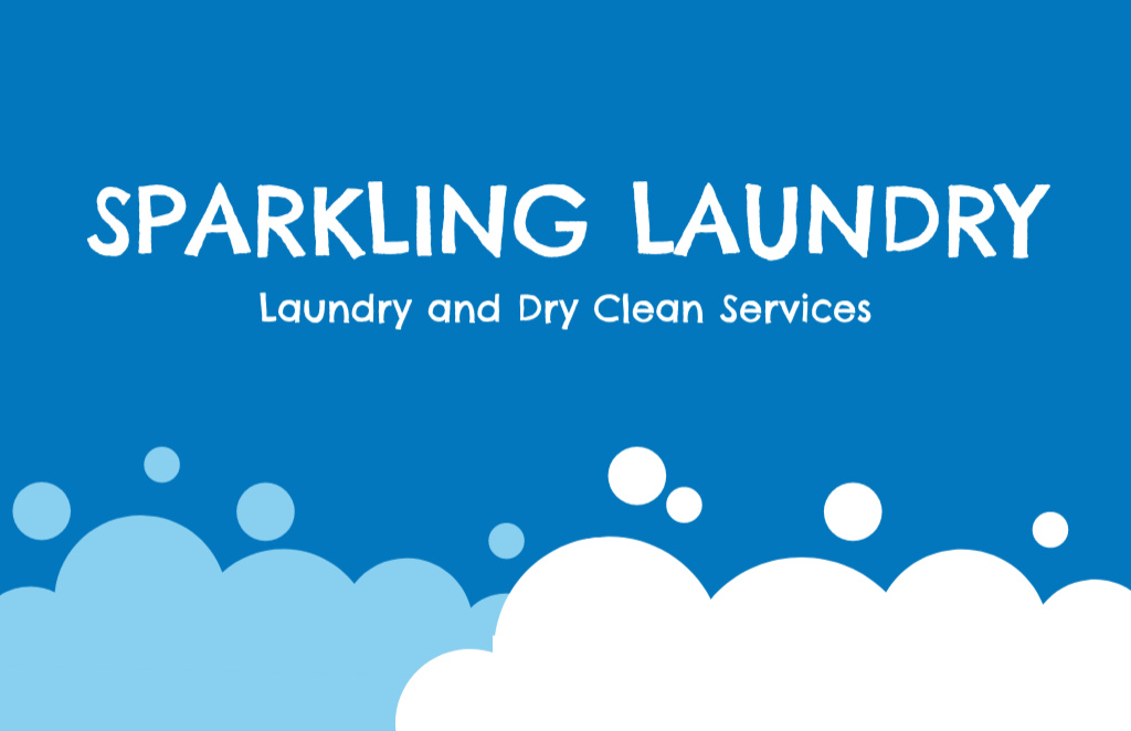 Laundry Service Offer on Blue Business Card 85x55mm Design Template