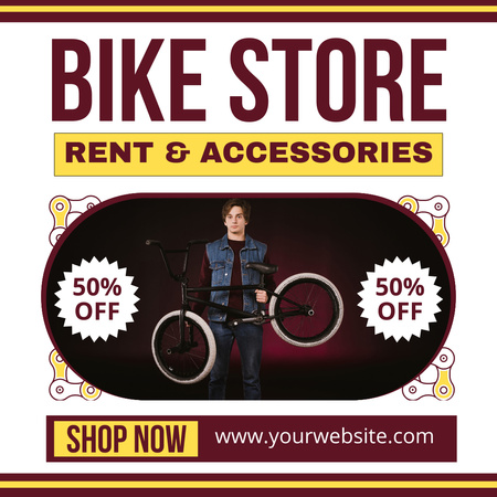Rent Services and Accessories Sale in Bike Store Instagram AD – шаблон для дизайна