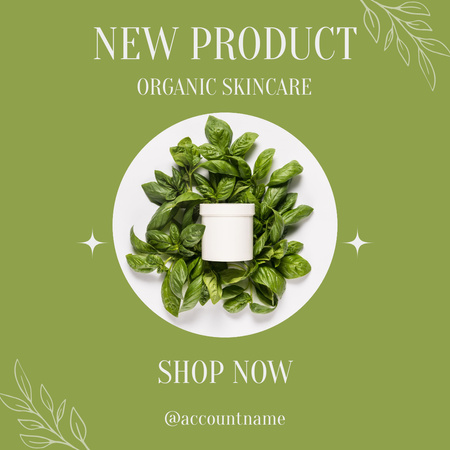 Skincare Product Ad with Cream Jar in Green Leaves Instagram Design Template