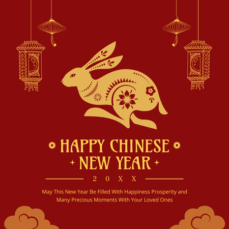 Chinese New Year Greeting with Rabbit Instagram Modelo de Design
