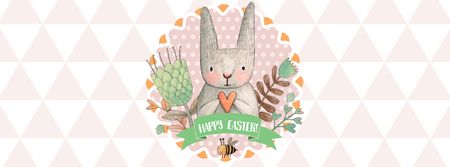 Plantilla de diseño de Easter Greeting with Cute Bunny Facebook cover 