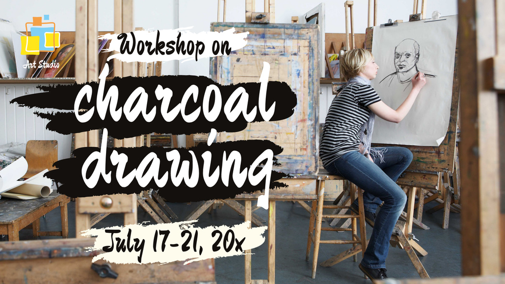 Painting Workshop Woman Drawing Portrait FB event cover – шаблон для дизайну