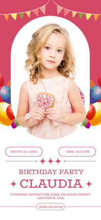 Modèle de visuel Invitation à la fête d'anniversaire de petite jolie fille - Snapchat Geofilter