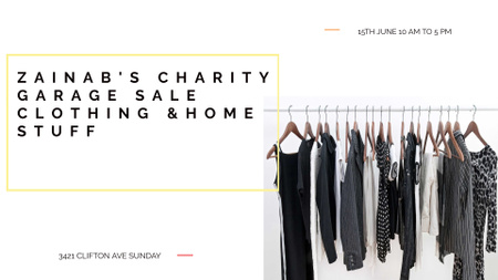 Designvorlage charity sale ankündigung schwarze kleidung auf kleiderbügeln für FB event cover