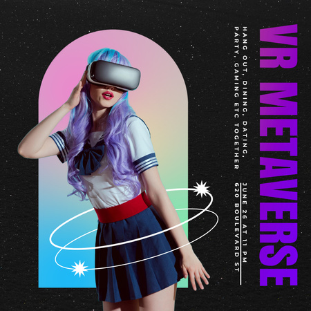 Girl in Virtual Reality Glasses Animated Post Design Template
