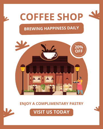 Coffee Shop Offering Complimentary Pastry And Discounts For Drinks Instagram Post Vertical Design Template