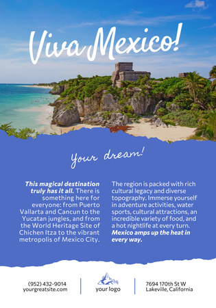 Travel Tour in Mexico with Beach View Poster 28x40in Modelo de Design
