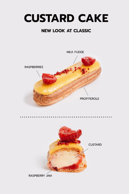 Custard Cake with Raspberries Pinterest Design Template