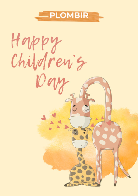 Children's Day Holiday Greeting with Cute Giraffes Poster tervezősablon