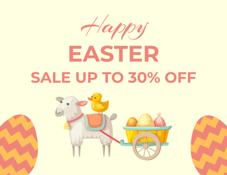 Easter Sale Ad with Cute Illustration Thank You Card 5.5x4in Horizontal Design Template
