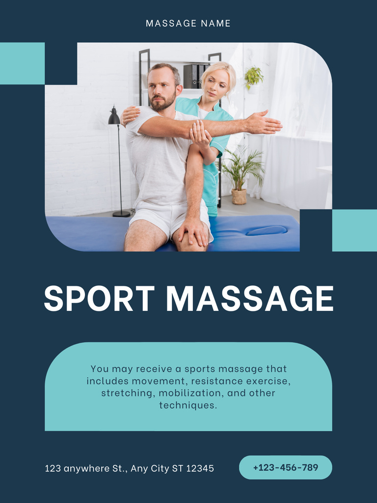 Sports Massage Offer on Blue Poster US Tasarım Şablonu