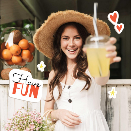 Smiling Woman with Juice Instagram Tasarım Şablonu