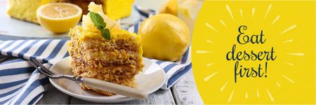 Delicious Lemon Cake with Motivational Phrase Twitter Design Template