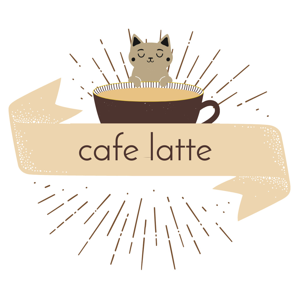 Cafe Ad with Cat on Cup Logo 1080x1080px Modelo de Design