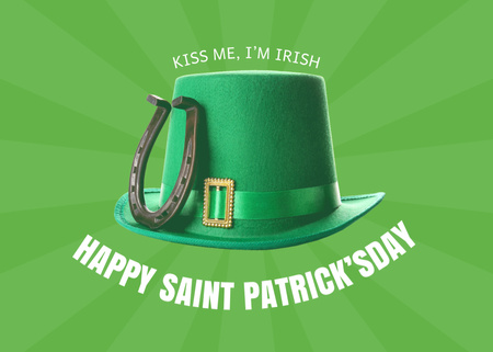 Platilla de diseño Happy St. Patrick's Day Greeting with Green Hat and Horseshoe Postcard 5x7in