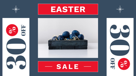 Húsvéti kiárusítási hirdetmény kékre festett tojásokkal a dobozban FB event cover tervezősablon