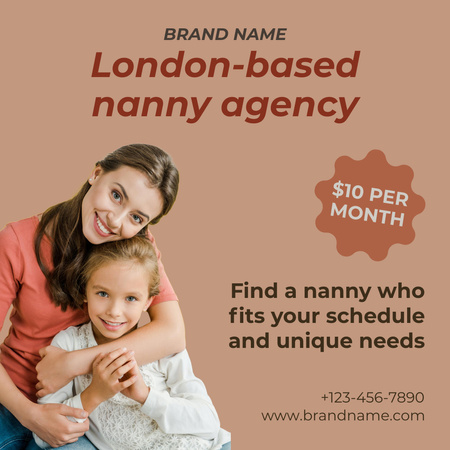 London-based Nanny Agency Ad Instagram Πρότυπο σχεδίασης