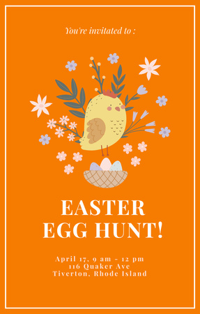 Easter Egg Hunt Announcement with Bird Invitation 4.6x7.2in Design Template