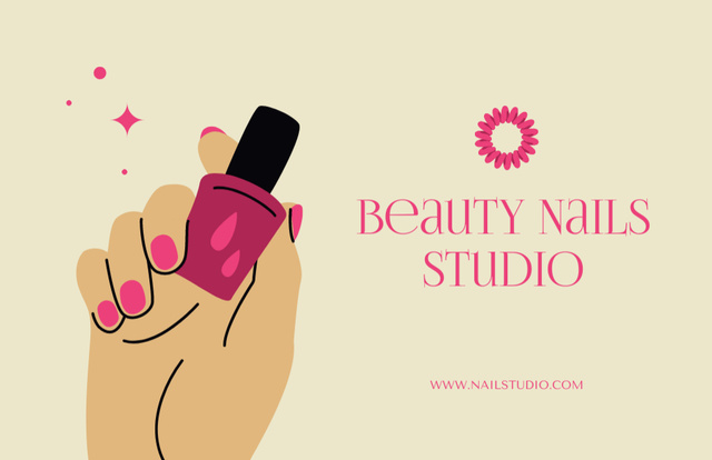 Beauty Salon Ad with Nail Polish in Hand Business Card 85x55mm Tasarım Şablonu