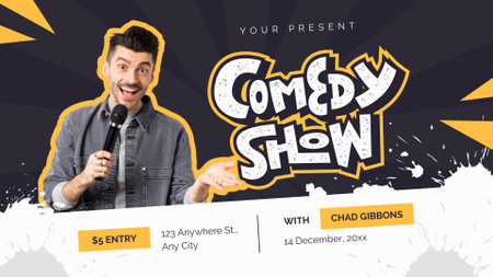 Platilla de diseño Comedy Show Ad with Young Smiling Guy Performer FB event cover
