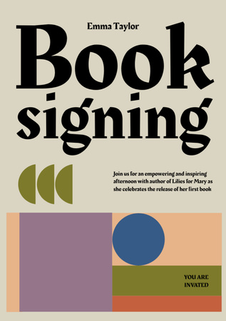 Designvorlage Book Signing Announcement with Bright Geometric Figures für Flyer A5