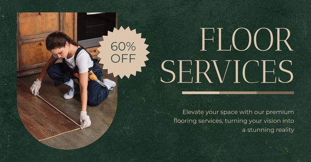 Floor Services Ad with Woman Working Facebook AD Tasarım Şablonu