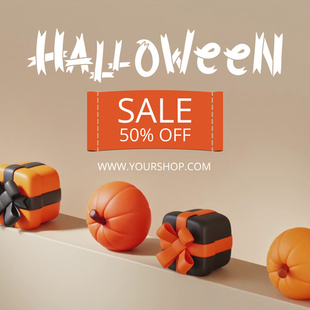 Gifts And Pumpkins For Halloween Sale Offer With Discount Animated Post Design Template